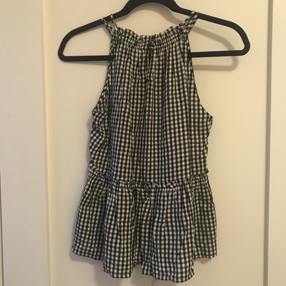 LOFT Black White Gingham Halter Top Peplum XS-P - Picture 4 of 6